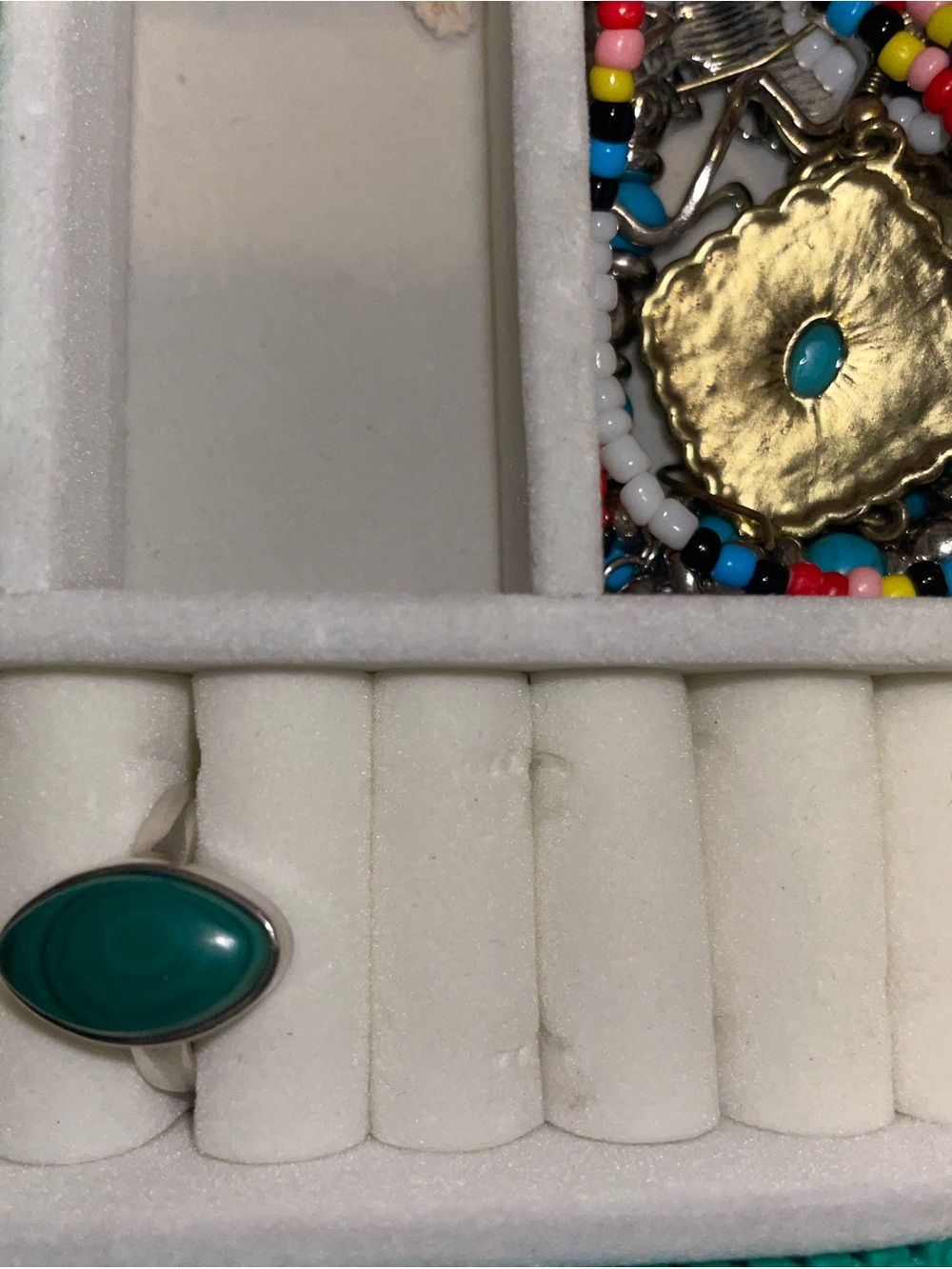 Green Oval Stone Silver Ring